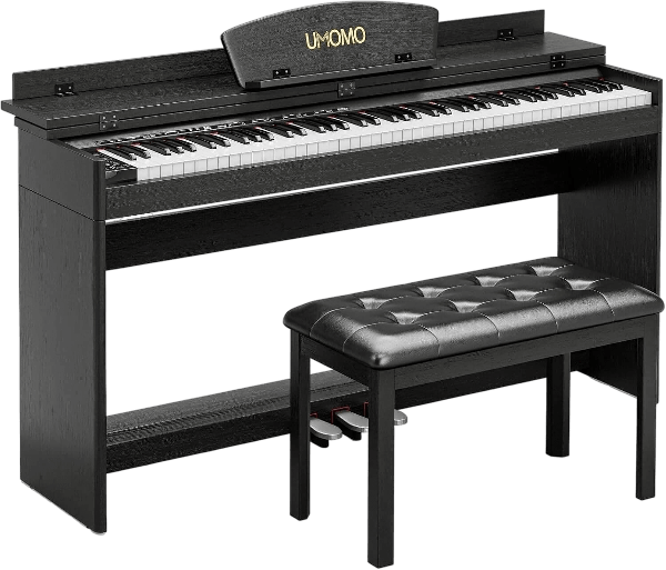 UMOMO U-720 88 Key Digital Piano Keyboard with Piano Bench, Full Size Electric Piano with Piano Stand, Headphone Jack, 3 Pedal, Electronic Piano for Beginner, Adults, Black
