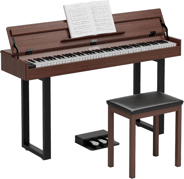 UMOMO U-728 88 Weighted Key Digital Piano with Metal Stand, Beginner Keyboard Piano with Piano Bench, Full Size Heavy Hammer Weighted Action Electric Piano Keyboard with USB MIDI, Walnut